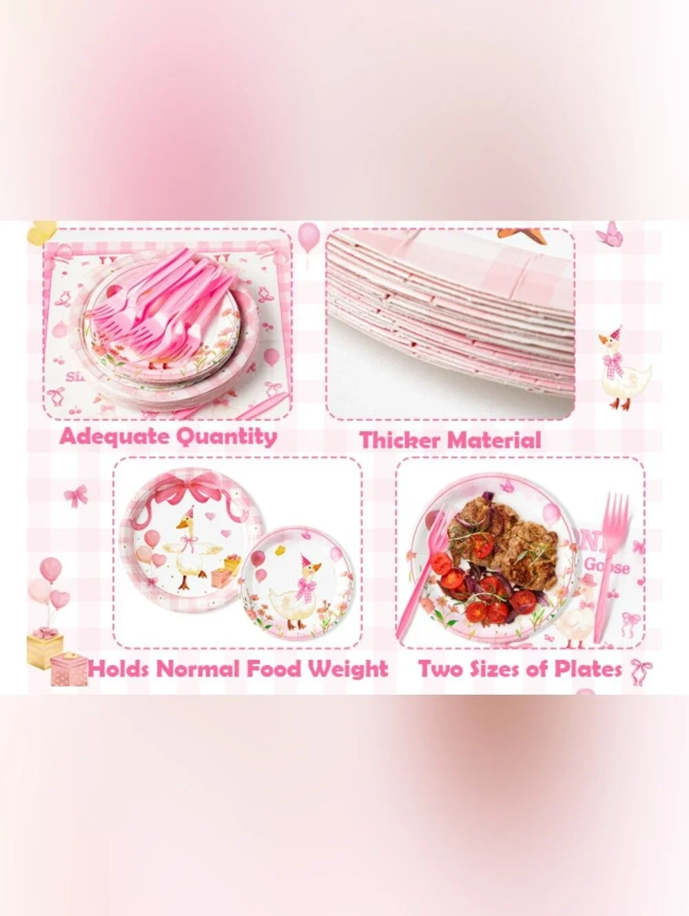 New 96Pc One Silly Goose Party Tableware Set Pink 1st Birthday Baby Shower Plate